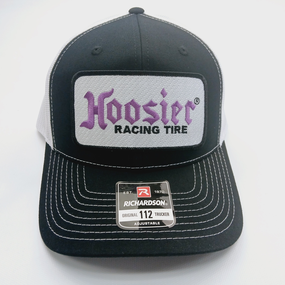 Black And White Richardson 112 Hoosier Racing Tire Patch Mesh Snapback Hat Cap